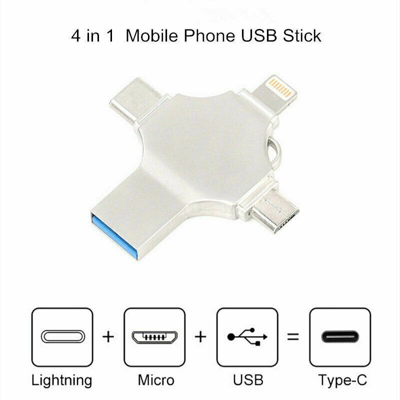 EAGET 4-in-1 OTG USB 3.0 Flash Drive[32GB/64GB/128GB/256GB] Type C Lightning Micro USB for iPhone Android, Memory Stick - i71
