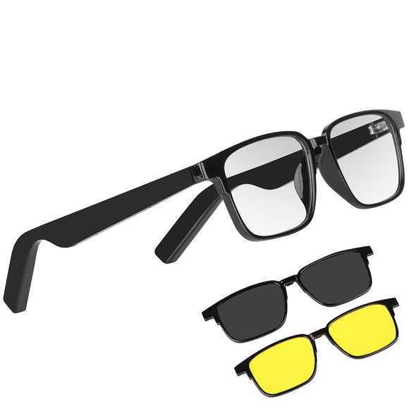 K32 Smart Eyewear Glasses with Phone Calls + Dual Speakers Next to Ears for Music Polarized/Night Vision Clipover Multi-Lens