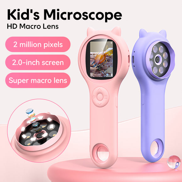 Kid's Multifunctional Microscope with 2 inch IPS Screen & Upgraded SUper Macro Lens support PC +Laptop for online observation