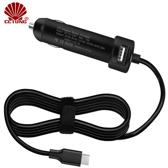 PD-65W USB Type-C Car Charger Adapter Compatible with Dell Laptop with MAx10A & Output 5V3A 9V3A 20V3.25A FCC CE Certified
