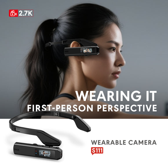 S111 2.7K Ultra HD Video Wearable Tiny Ergonomic Design Sports Camera amounted at the head with Free APP Live Monitoring