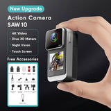SAW10 4K HD Thumb Action Mini Camera with 1.3“ IPS full-touch HD Screen & Waterproof Cover can made to Dive 30metres