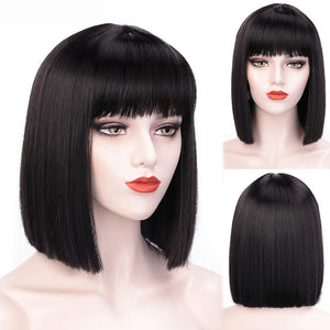 12 Inch Short Bob Wig With Bangs for Women Synthetic Bob Wigs Black Pink Purple Wig for Party Daily Use Shoulder Length