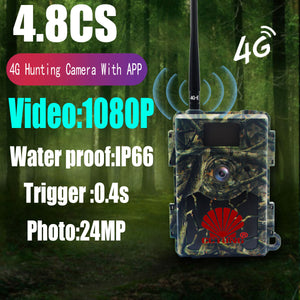 4.8CG 24MP 4G Trail Hunting Camera with Night Vision Infrared Scouting Waterproof For Outdoor Wildlife Monitoring by Mobile APP