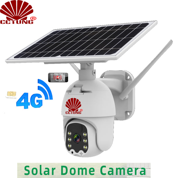 4G Alarm Intelligent Solar PTZ Dome Camera with Mobile APP 1080P HD Live Video Moitoring Cloud & Local Storage IP65 Waterproof