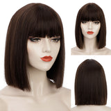 12 Inch Short Bob Wig With Bangs for Women Synthetic Bob Wigs Black Pink Purple Wig for Party Daily