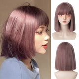 12 Inch Short Bob Wig With Bangs for Women Synthetic Bob Wigs Black Pink Purple Wig for Party Daily