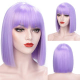 12 Inch Short Bob Wig With Bangs for Women Synthetic Bob Wigs Black Pink Purple Wig for Party Daily