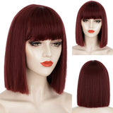 12 Inch Short Bob Wig With Bangs for Women Synthetic Bob Wigs Black Pink Purple Wig for Party Daily