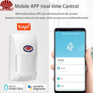 Smart Wifi Tuya APP PIR Motion Sensor with Intelligent Human Body Movement Recognition & Wide Range PET Proof Infrared Detector