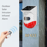 Solar Powered Infrared Motion PIR Sensor Detector Strobe Siren With Standalone & RF433 Wireless Control & WIFI TUYA Mobile Alarm