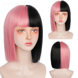 12 Inch Short Bob Wig With Bangs for Women Synthetic Bob Wigs Black Pink Purple Wig for Party Daily